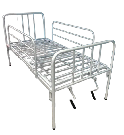 CAMA HOSPITALARIA MANUAL DE 4 PLANOS CON BARANDAS PINTADAS SIN RUEDAS