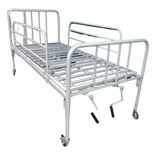 CAMA HOSPITALARIA MANUAL DE 4 PLANOS CON BARANDAS PINTADAS Y RUEDAS