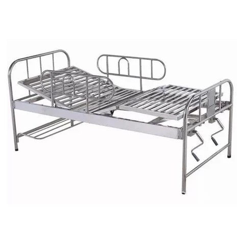 CAMA HOSPITALARIA MANUAL DE 4 PLANOS CON BARANDAS EN ACERO INOXIDABLE, CON RUEDAS